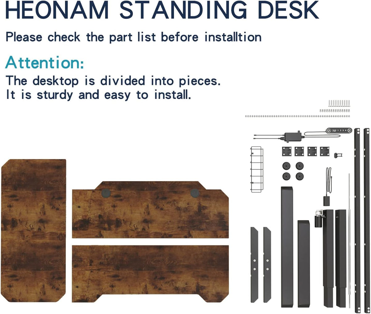 L Shaped Electric Height Adjustable Standing Desk with Black Frame & Rustic Brown Top A5892