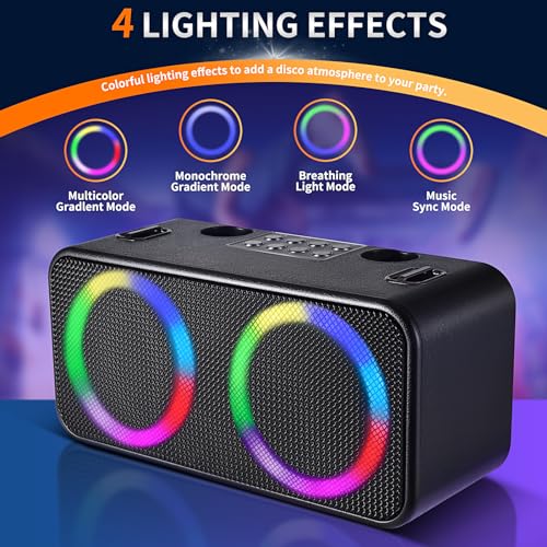 Black Portable Bluetooth Karaoke Machine with 6 Sound Effects and 4 Party Lights J7952