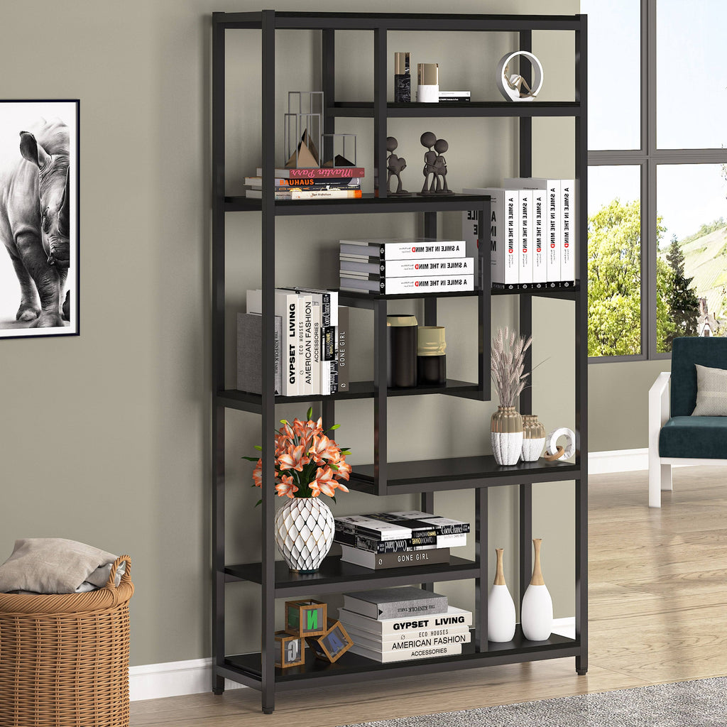 Black Staggered Bookshelf Etagere Bookcase X154672