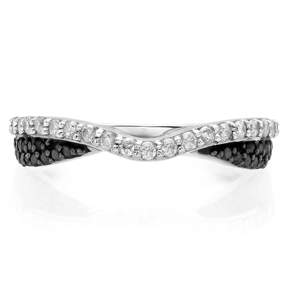 14K White Gold Black & White Diamond Ladies Wedding Band Ring U72510