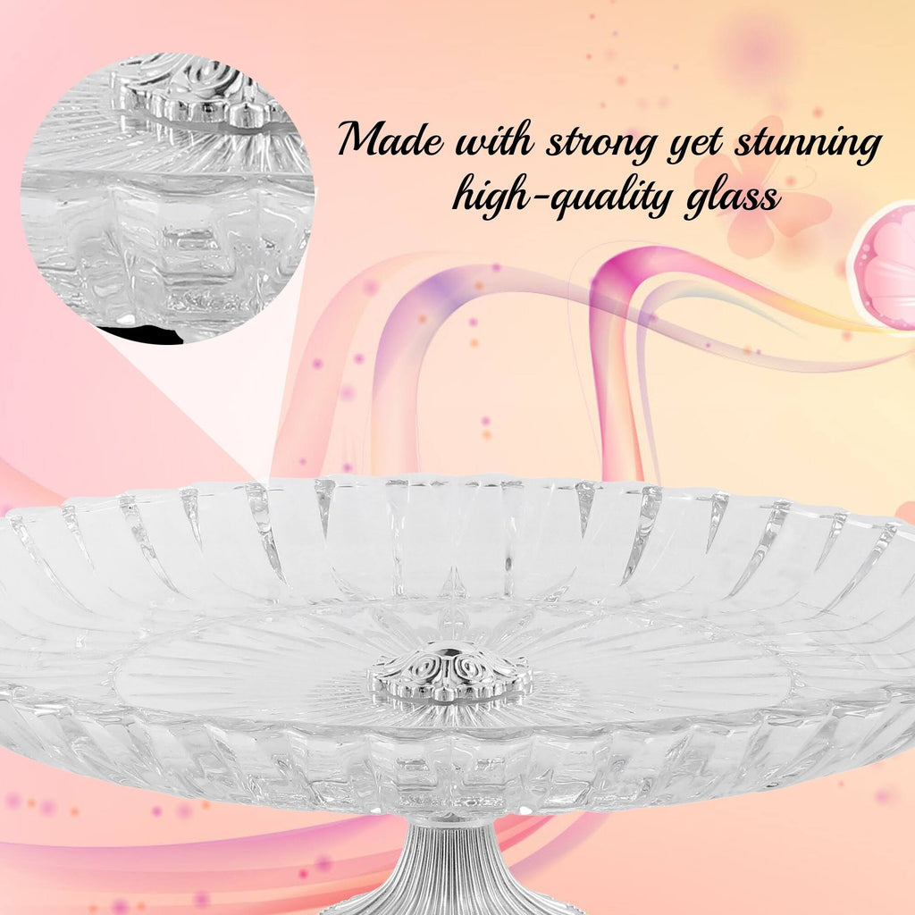 Crystal Cake Plate Decorative Dish Round Serving Platter with Silver Plated Pedestal Base N78778