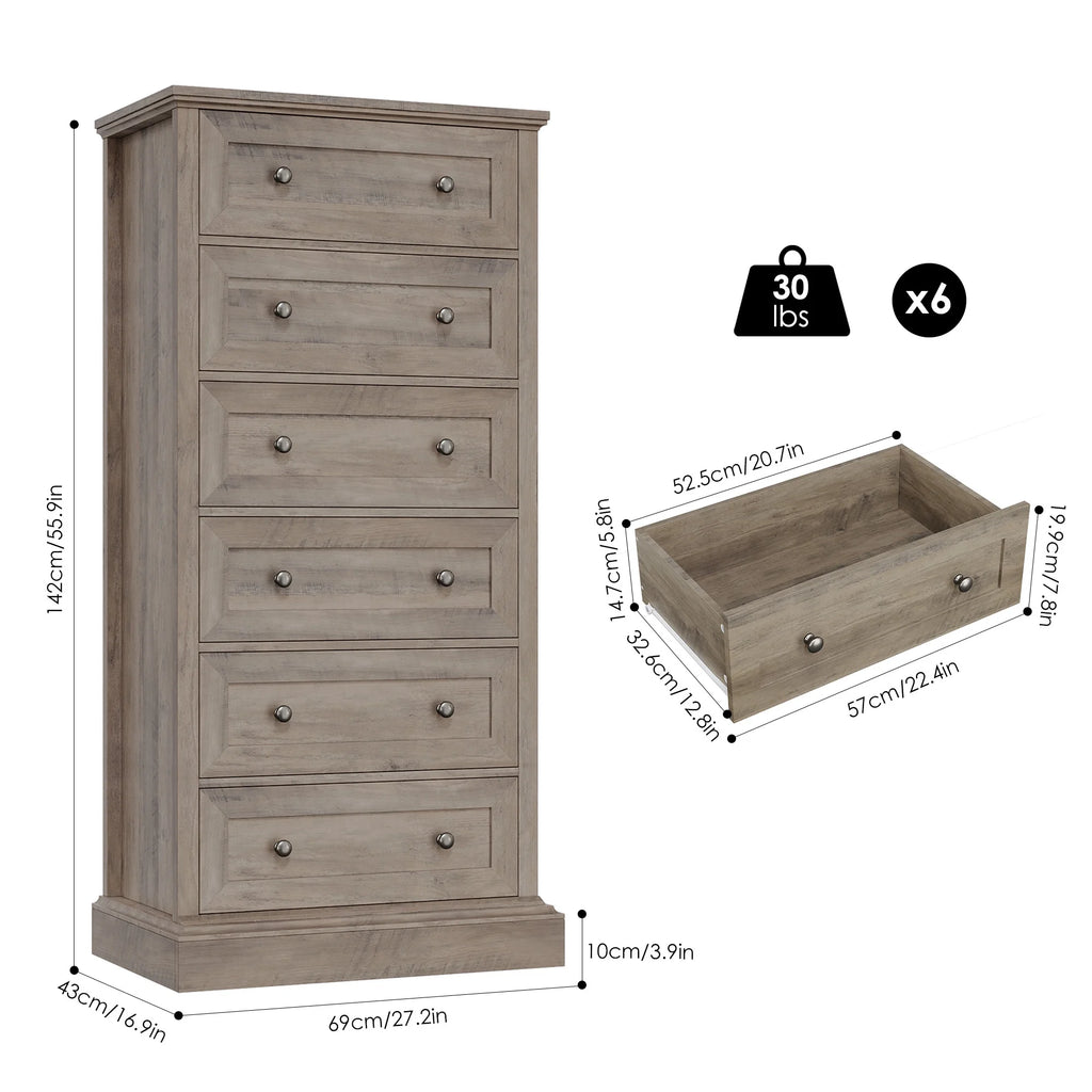 Gray 6 Drawer Wood Dresser A8841