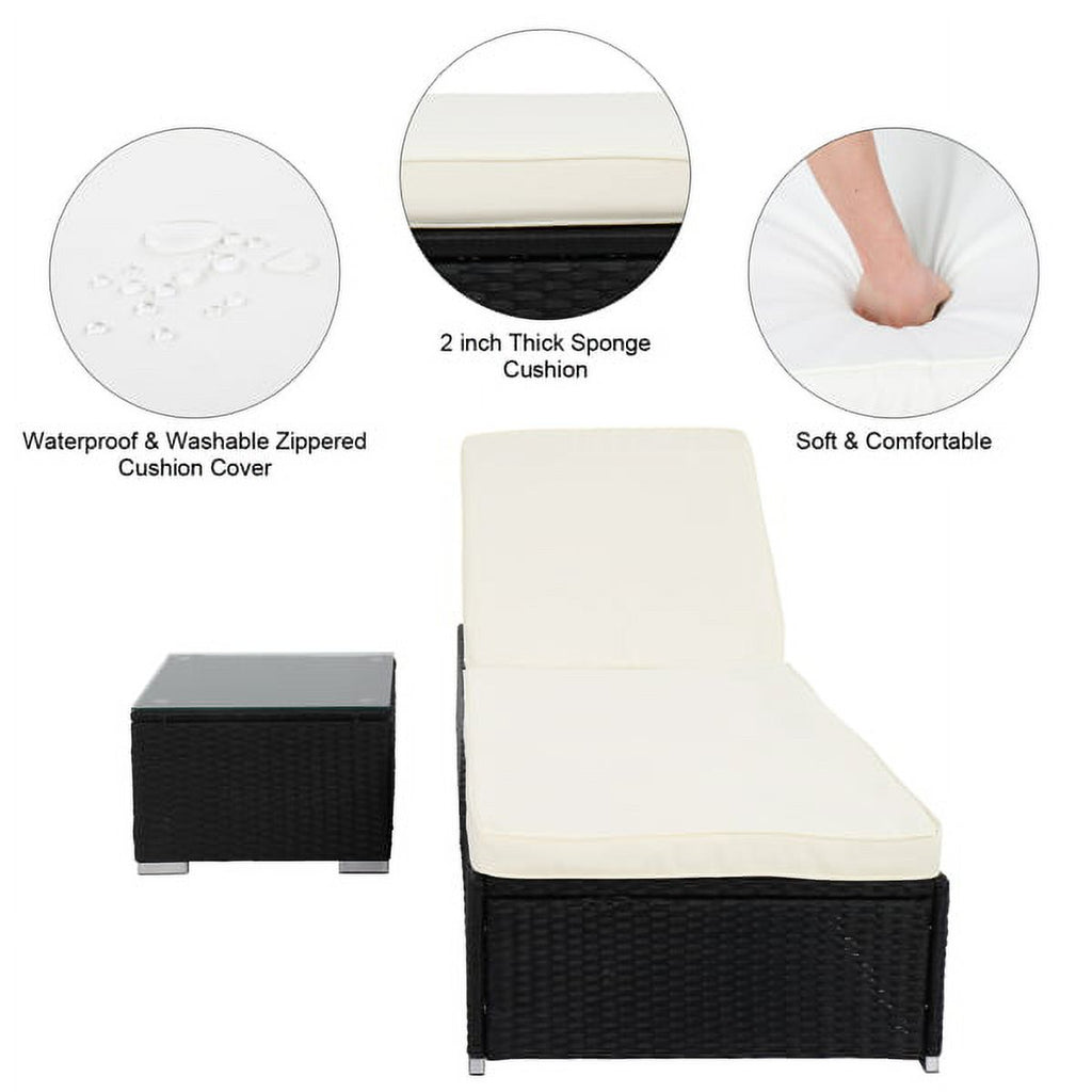 Outdoor Rattan Sofa Set with Cushion, Adjustable Chaise Lounge Chairs, Coffee Table W193301