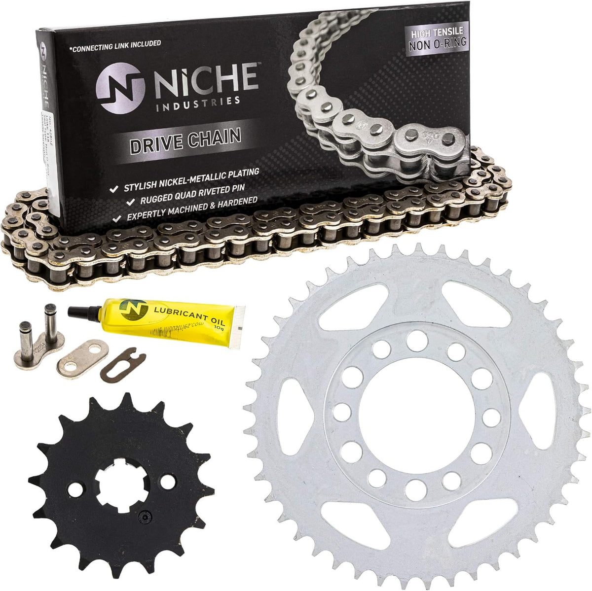 Drive Sprocket Chain Combo Front 16 Rear 45 Tooth 428HZ Standard 112 Links Pack of 2 U5538