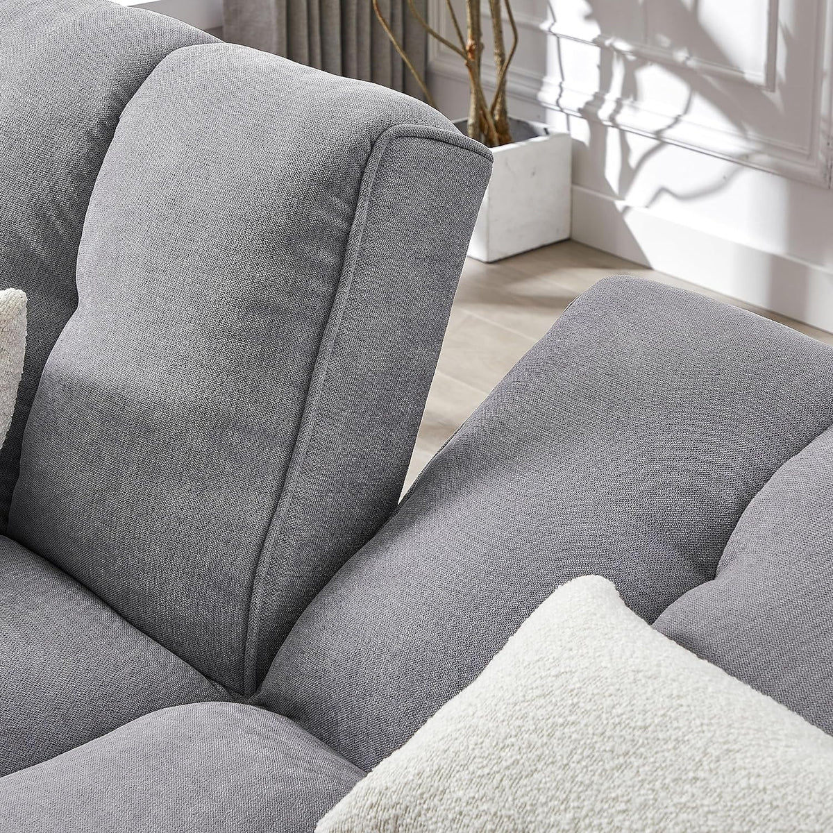 Grey Fabric Upholstered Futon Sofa Bed with Wooden Legs and 2 Pillows K554893
