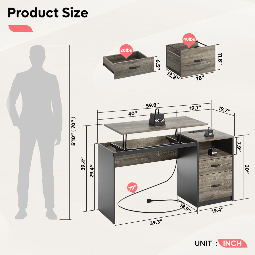 60" Gray Computer Desk with Drawers Q77615