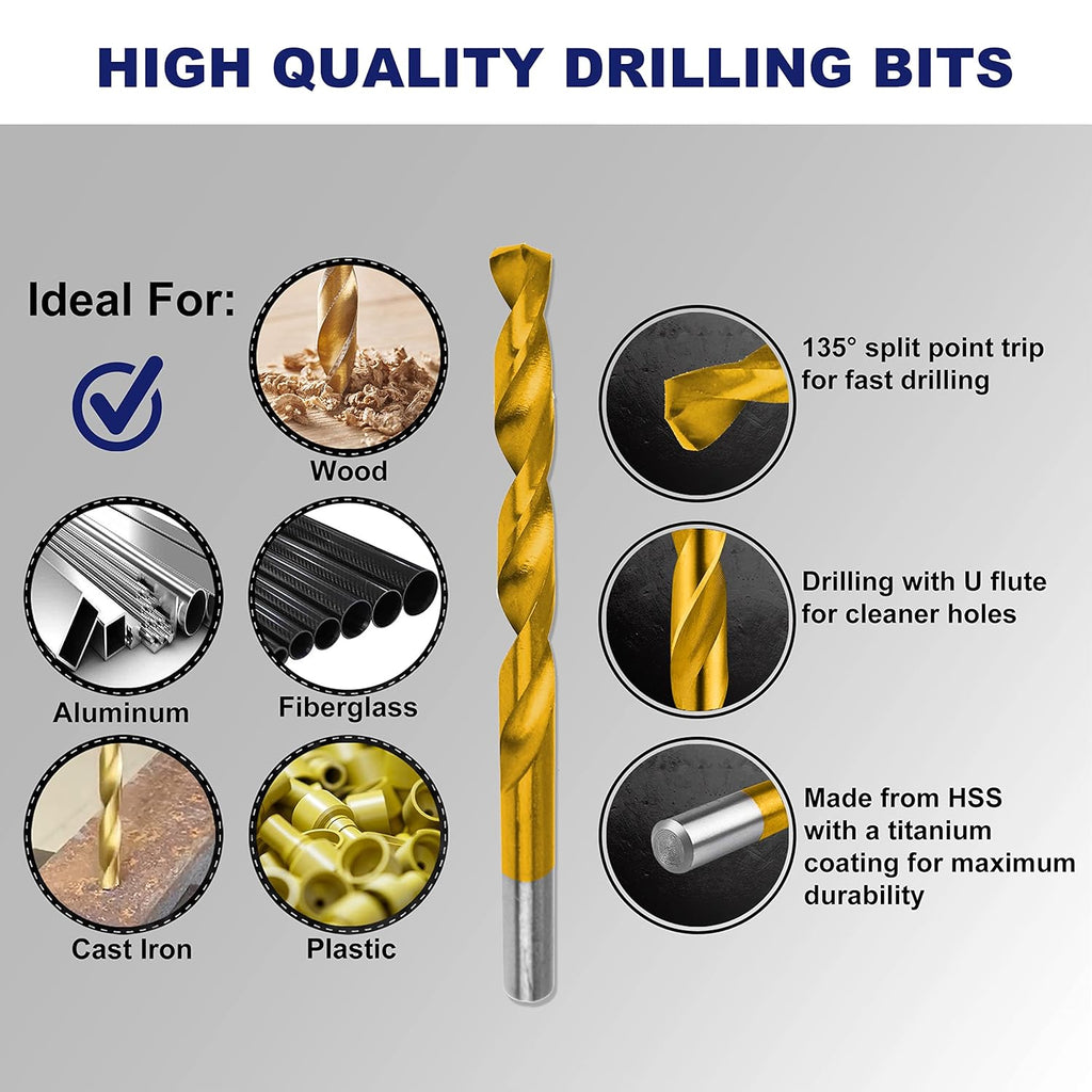 276 Piece Titanium Twist Drill Bit Set with S2 Bits, High Speed Steel Z62824