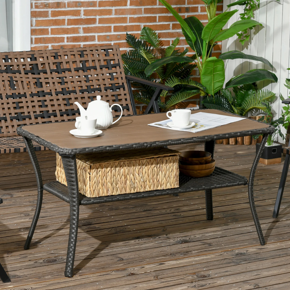 Rattan Outdoor Coffee Table with 2-Layer Storage Shelf C656699