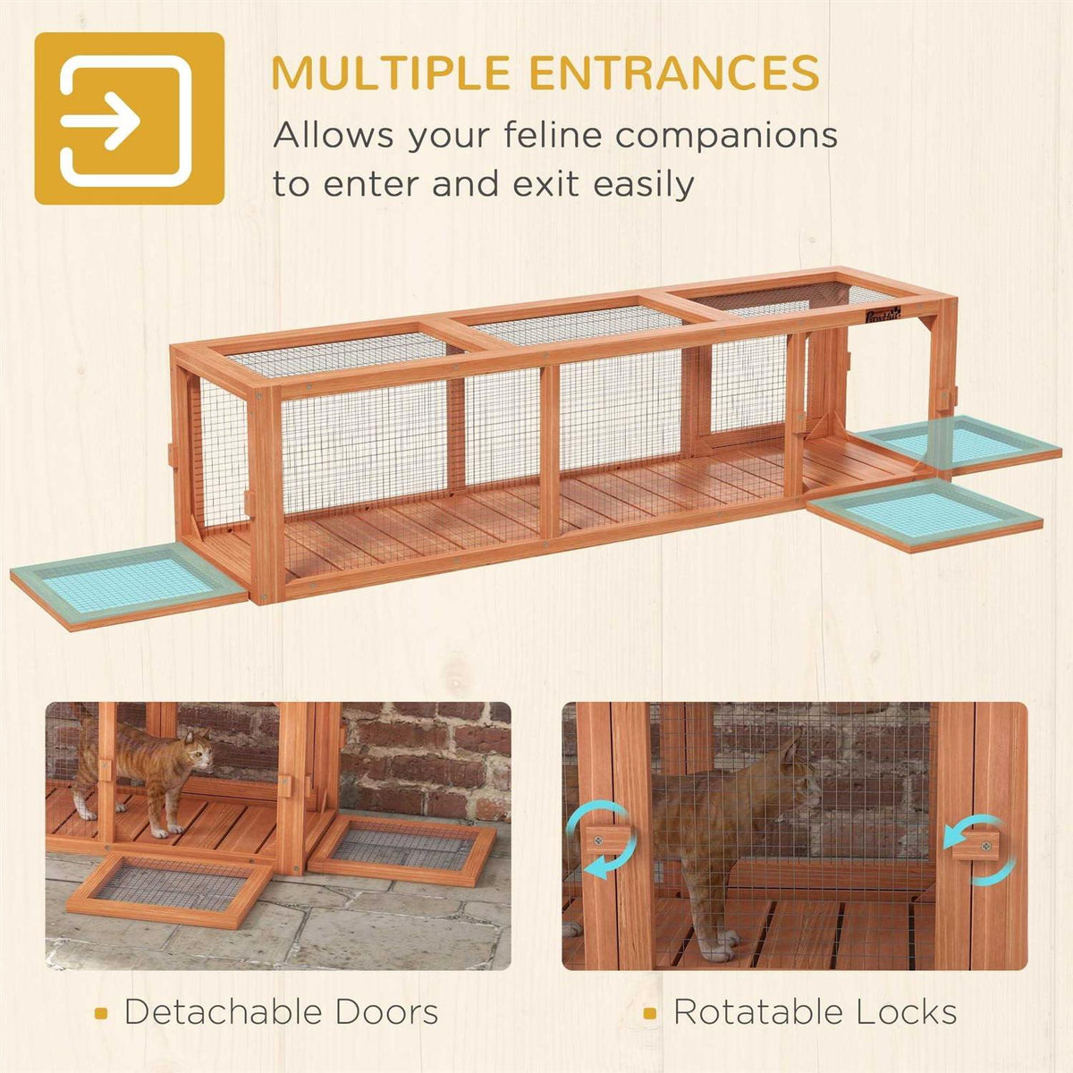 Wooden Outdoor Cat Tunnel with Weather Protection Y564500