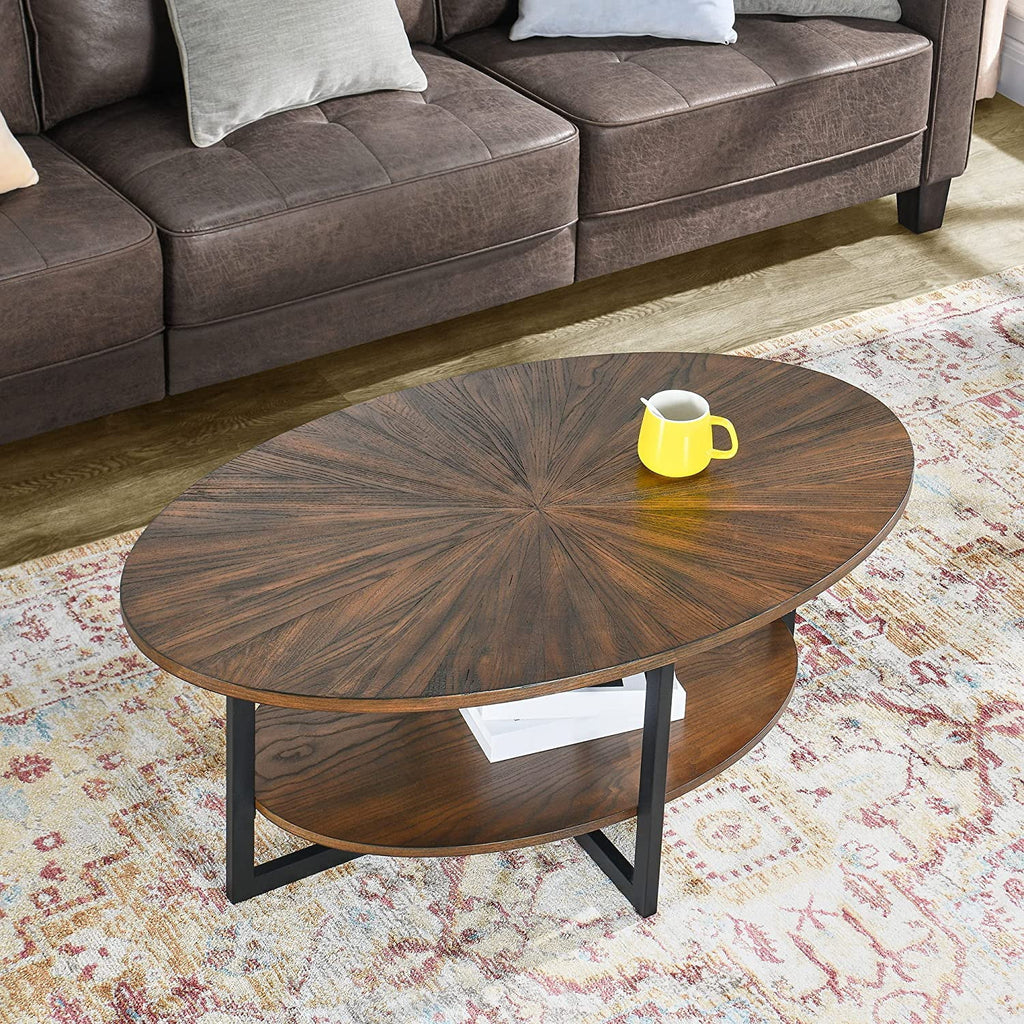 Wood Oval 2-Tier Coffee Table with Metal Legs D4423