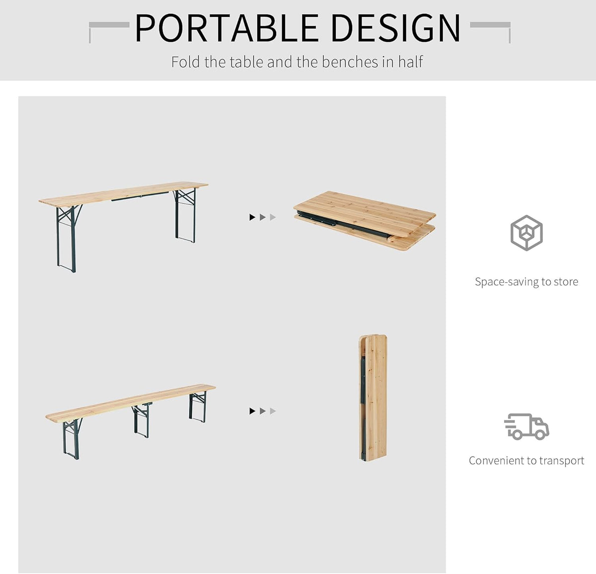 7' Wooden Outdoor Folding Picnic Table Set with Bench U6916