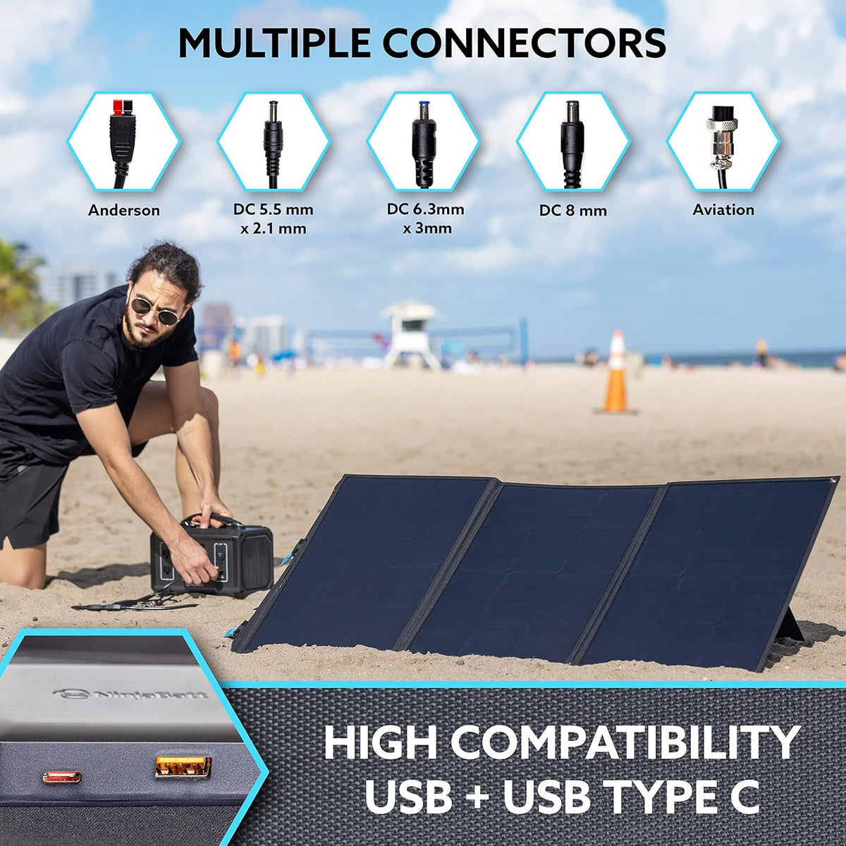120W Foldable Portable Solar Panel with USB, Type C & DC Outputs D2706