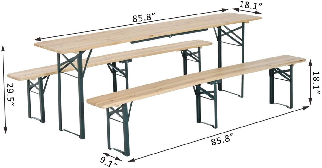 7' Wooden Outdoor Folding Picnic Table Set with Bench U6916