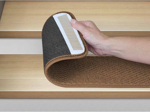 Set of 15 Adhesive Carpet Stair Treads - Toffee Brown - 8 in. x 30 in. O974