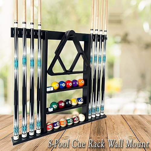 Wall Mount Pool Cue Stick Holder Hold 8 Cues Solid Wood Mahogany X434