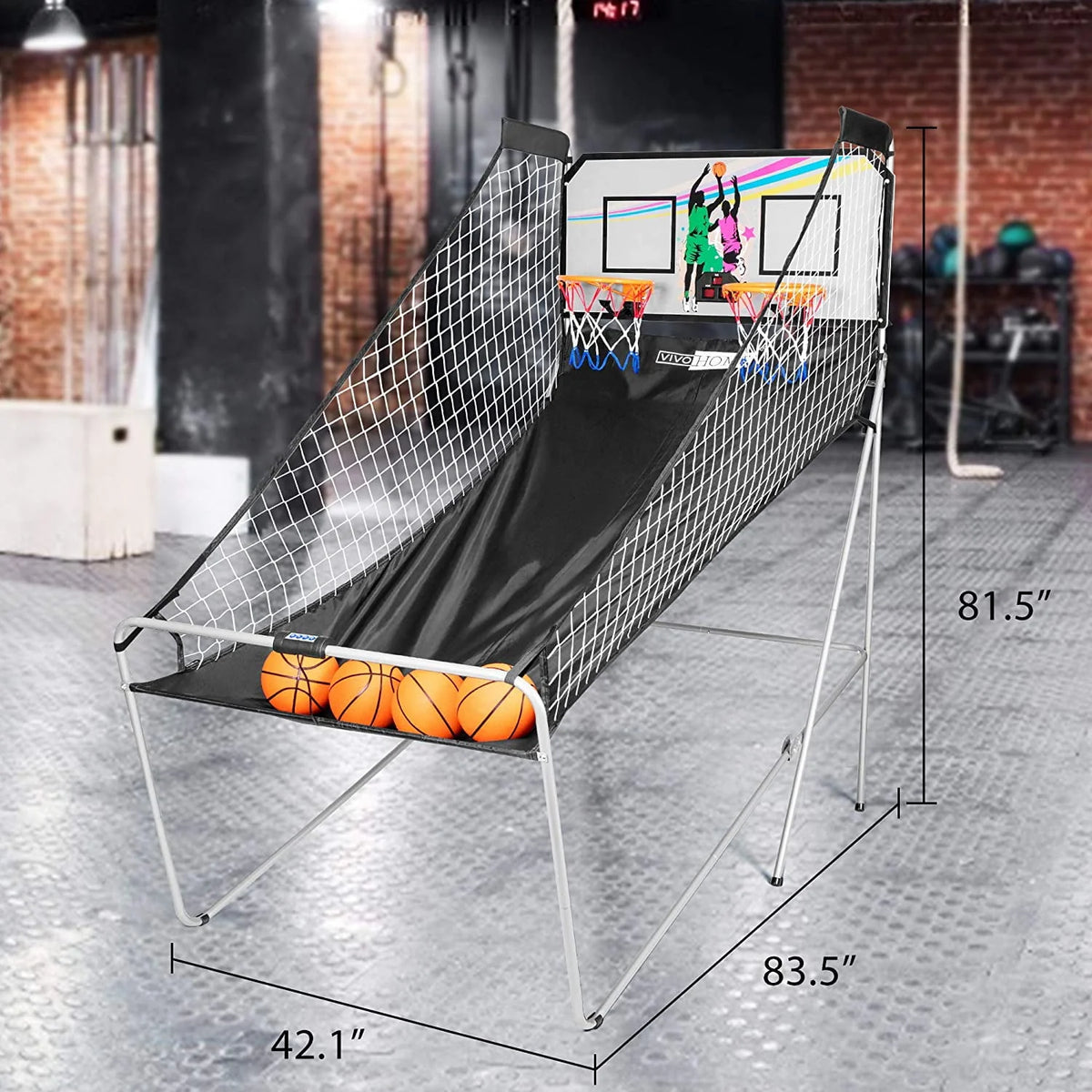 Foldable Arcade Basketball Game with 4 Balls and LED Scoring System I419084