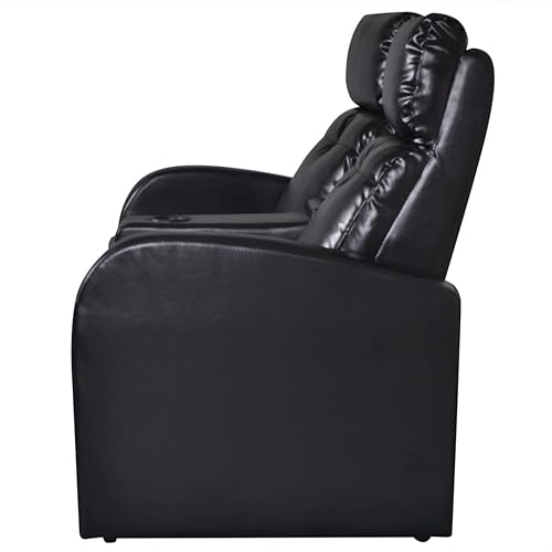 2-Seater Black Faux Leather Recliner Sofa with Cup Holder Y67774