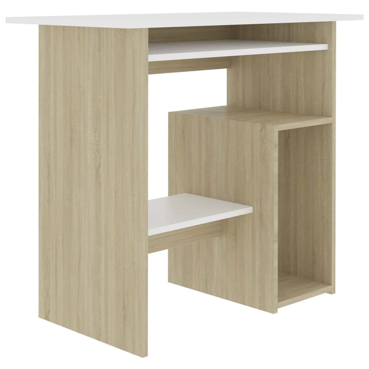 White Computer Desk with Keyboard Tray and Storage Shelves L694185
