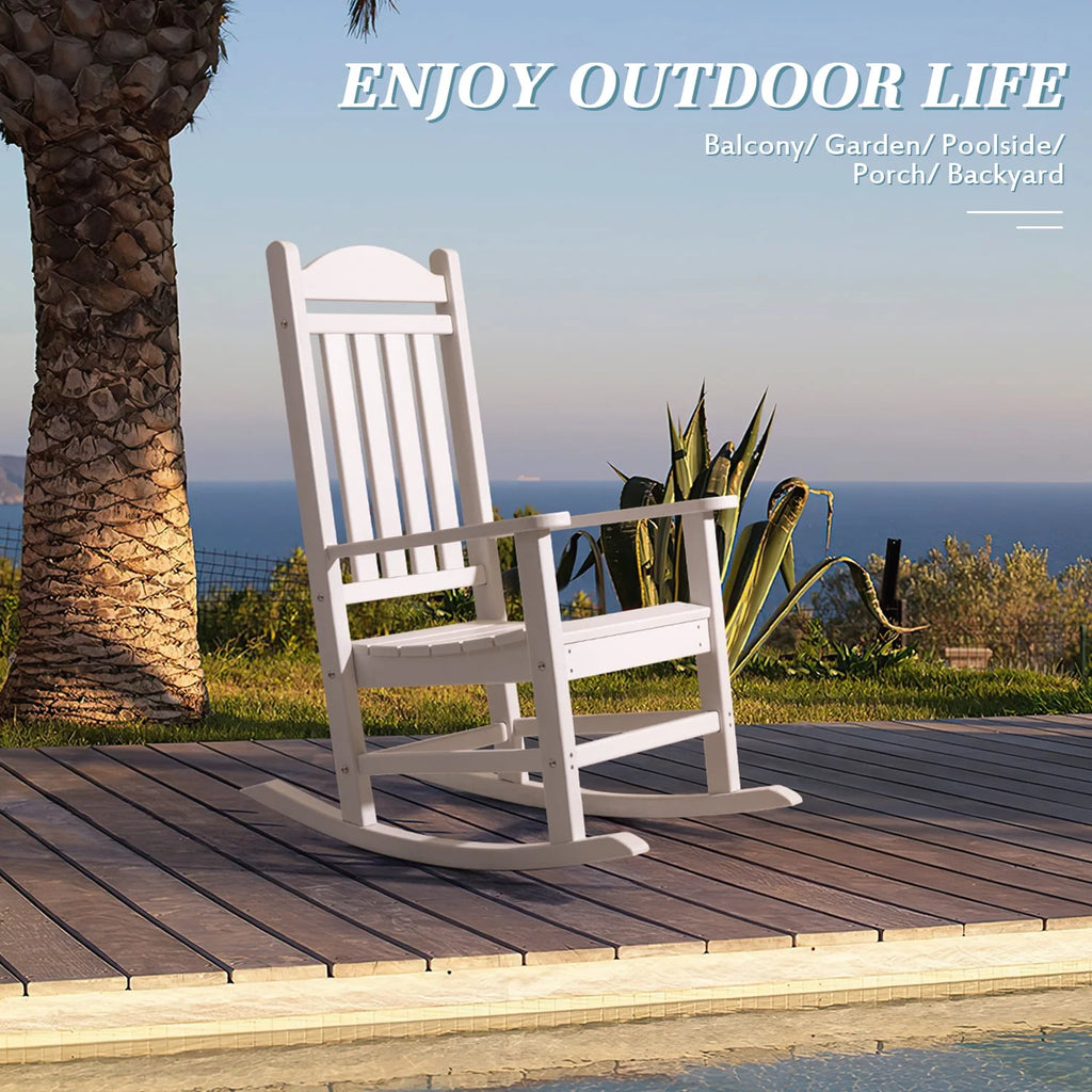White All Weather Resistant Resin Adirondack Rocking Chair J486508
