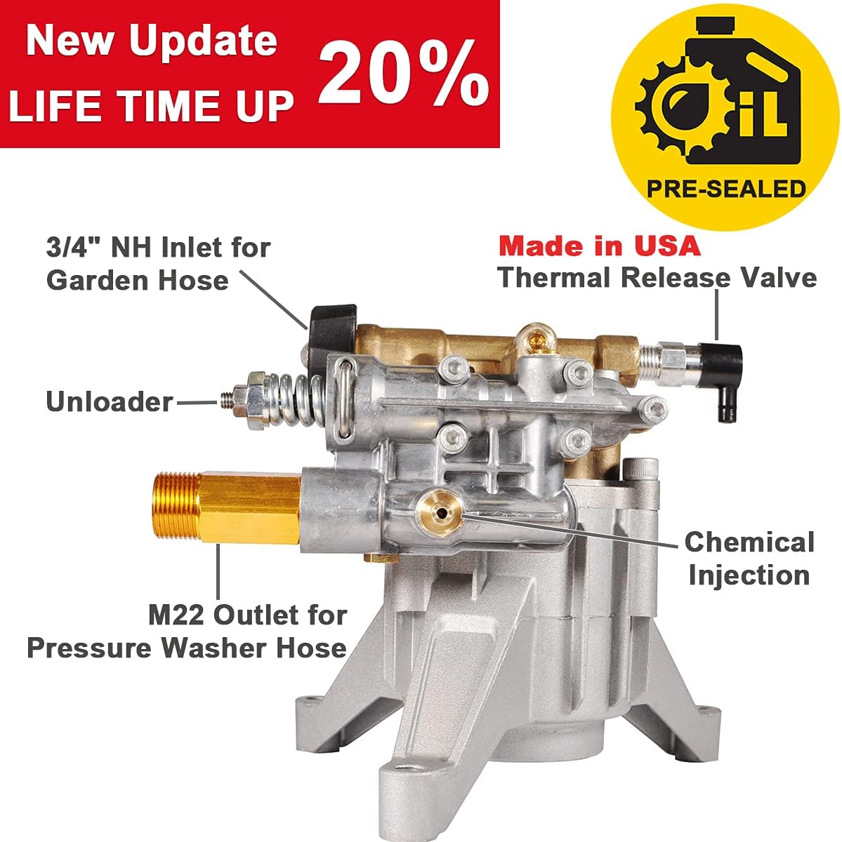 7/8 Shaft Vertical Pressure Washer Pump, Max 3200 PSI @ 2.5 GPM, Pack of 2 D6725