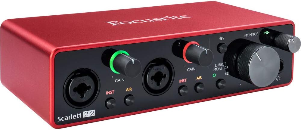 2-in 2-out USB Audio Interface with Mic, Headphones, Pop Filter, Mic Stand & XLR Cable Bundle D91674