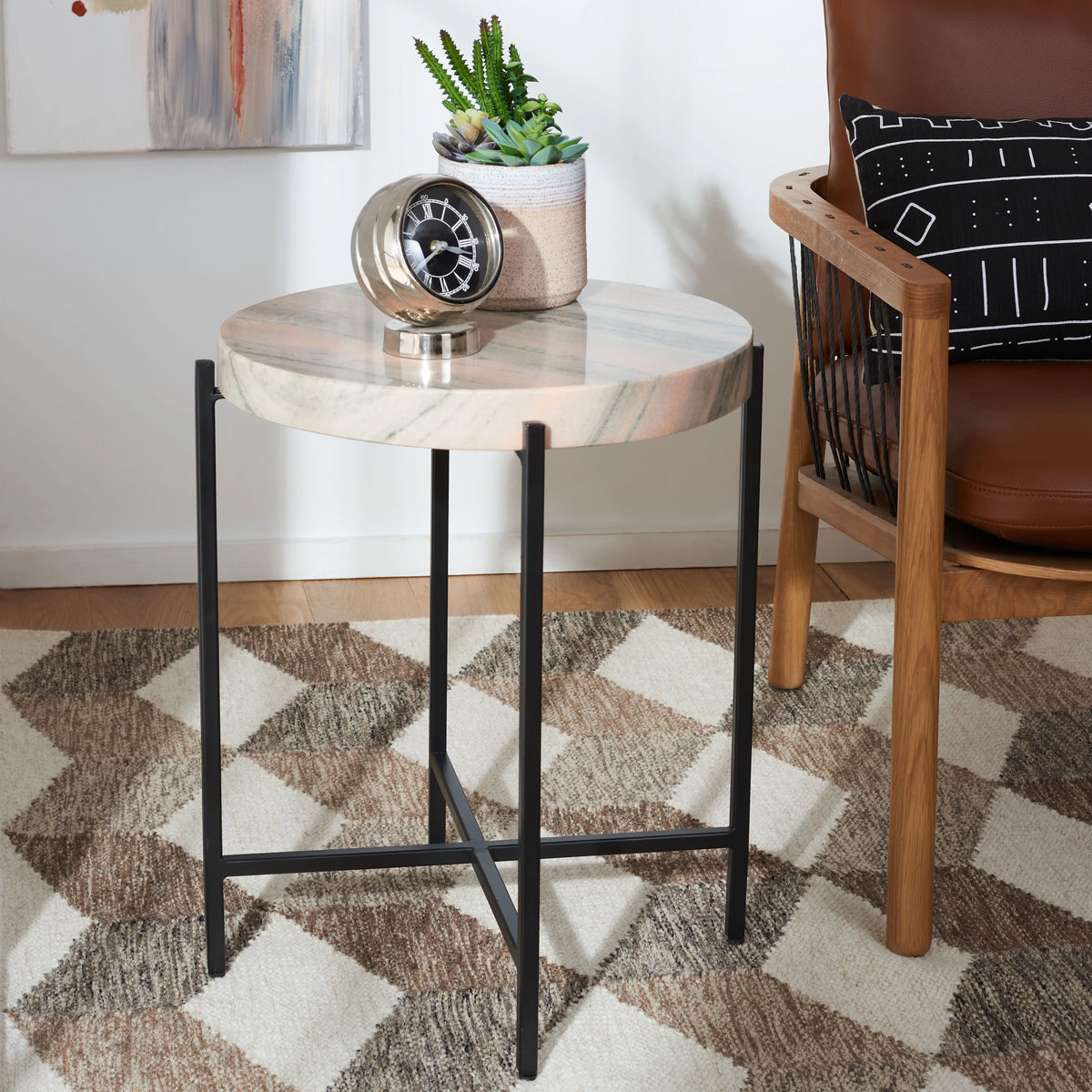 Burnt Orange Stone Round Top Accent Table Y5087
