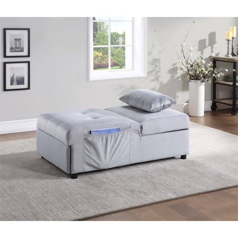 Gray Wood Storage Bench with Pull Out Ottoman B38557