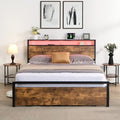 Full Size Metal Platform Bed with Storage Headboard and 2 Drawers Q8593