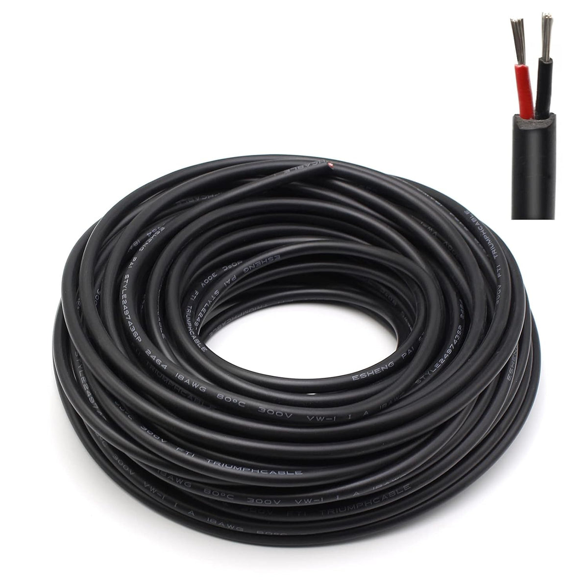 18AWG 2 Conductor Stranded Tinned Copper Hookup Wire, 164ft, Red & Black, Pack of 2 N919249