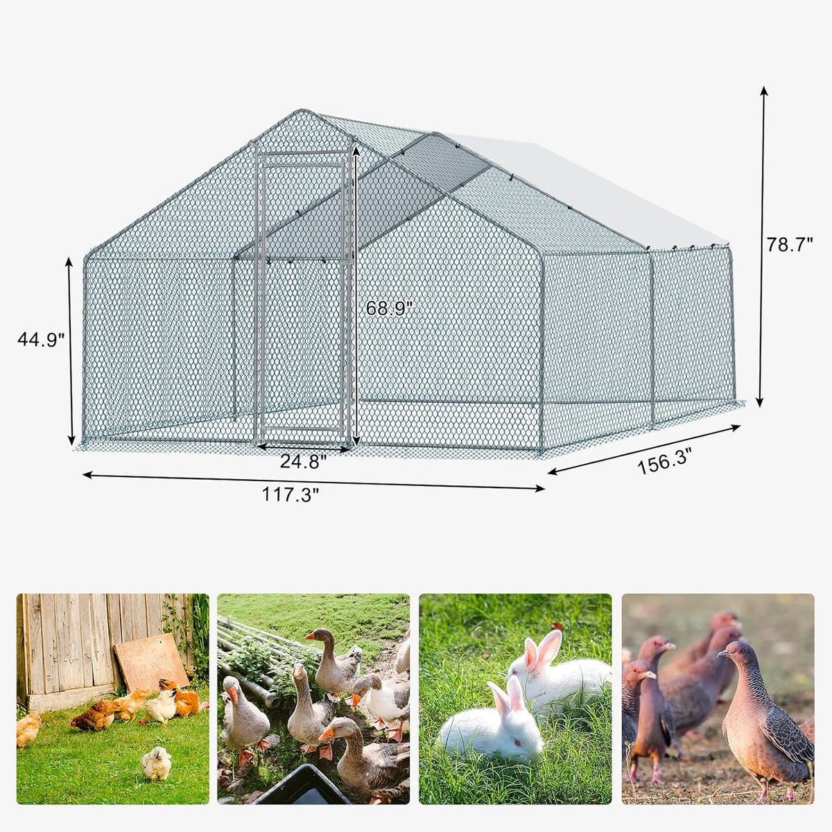 Large Metal Chicken Coop with Waterproof Cover B498892