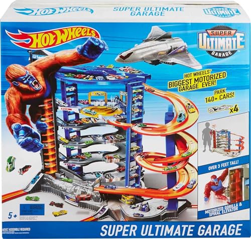 Hot Wheels Toy Car Track Set & 4 1:64 Scale Cars G256