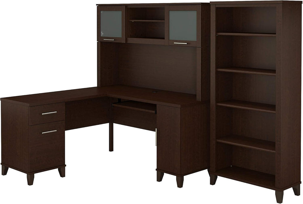 L Shaped Desk with Hutch and 5 Shelf Bookcase X96185