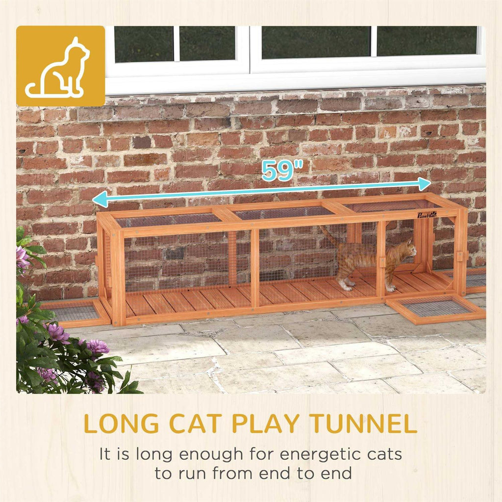 Wooden Outdoor Cat Tunnel with Weather Protection Y564500
