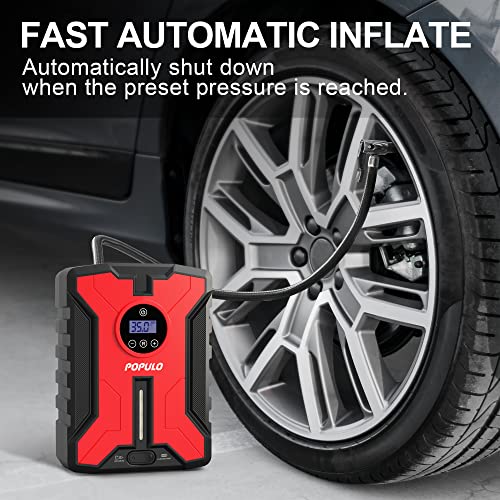 Dual-Power Cordless Tire Inflator Portable Air Compressor, 150PSI 12V Car DC Electric Air Pump with Digital Pressure Gauge N143