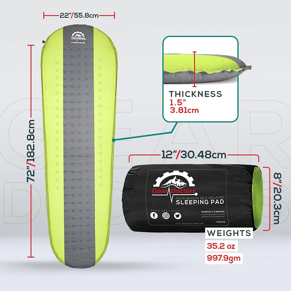 Self Inflating Sleeping Pad 4.3 R 1.5 Inch Thick Air Foam Hybrid H5975