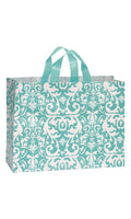 Aqua Damask Frosted Plastic Shopping Bags 16 inch x 6 inch x 12 inch Case of 100 L995300