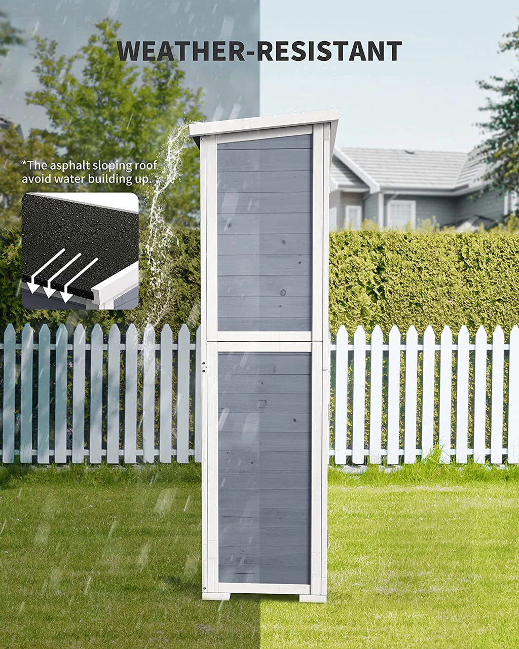 Gray Outdoor Storage Cabinet with Asphalt Roof N363407