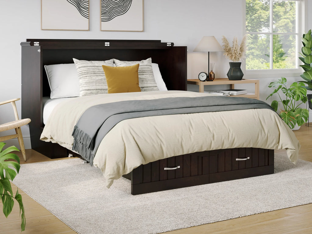 Queen Solid Wood Murphy Bed Chest with Mattress T4238