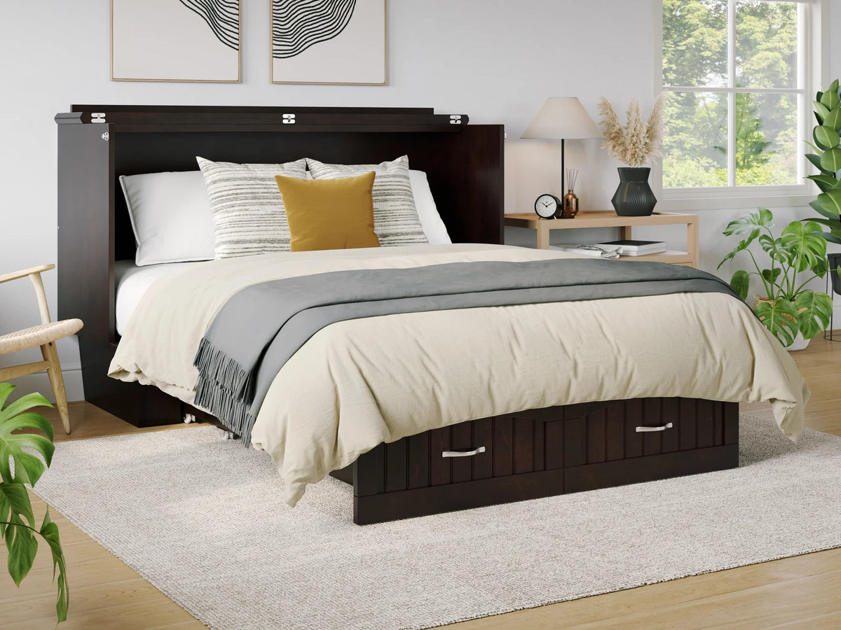 Queen Solid Wood Murphy Bed Chest with Mattress T4238