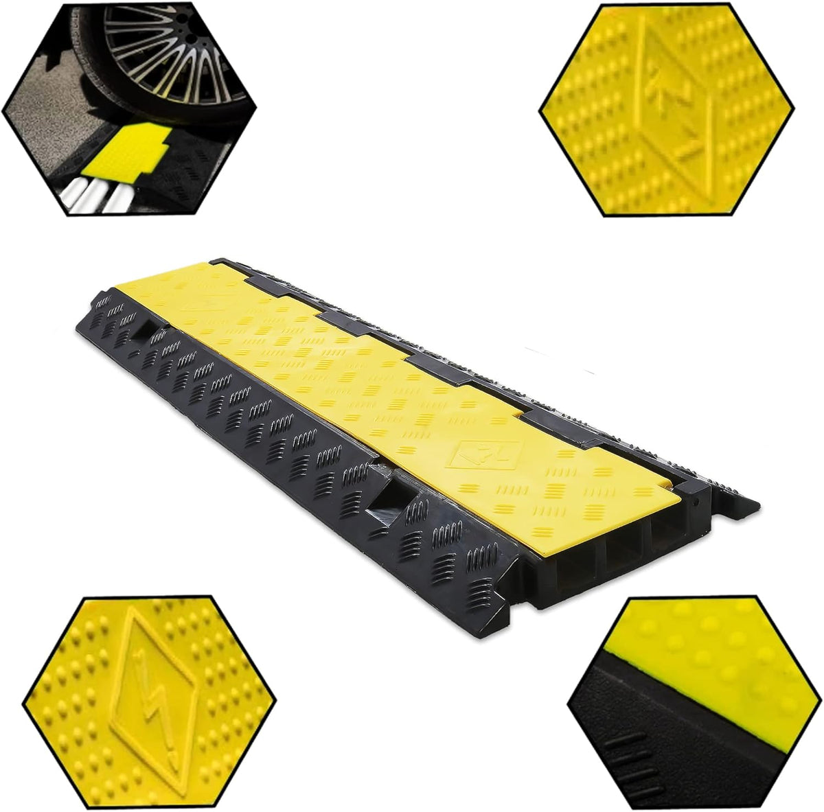Cable Ramp PVC Rubber Cable Protector, 3 Channel, 44000lbs Capacity, Pack of 2 N679592