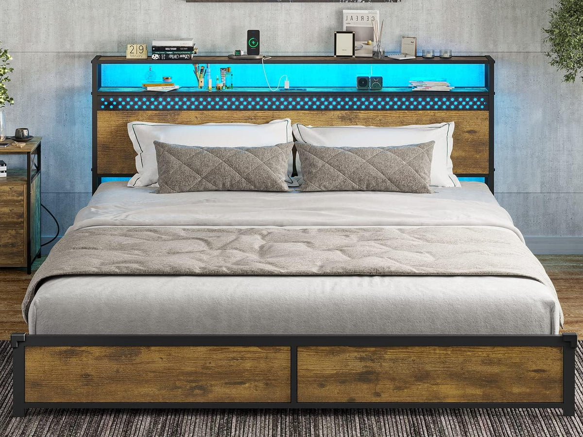 King Bed Frame with USB Ports and Outlets G48639