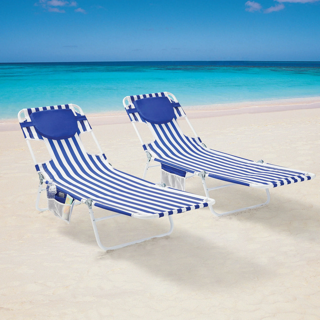Blue & White Stripe Folding Beach Lounger J85812
