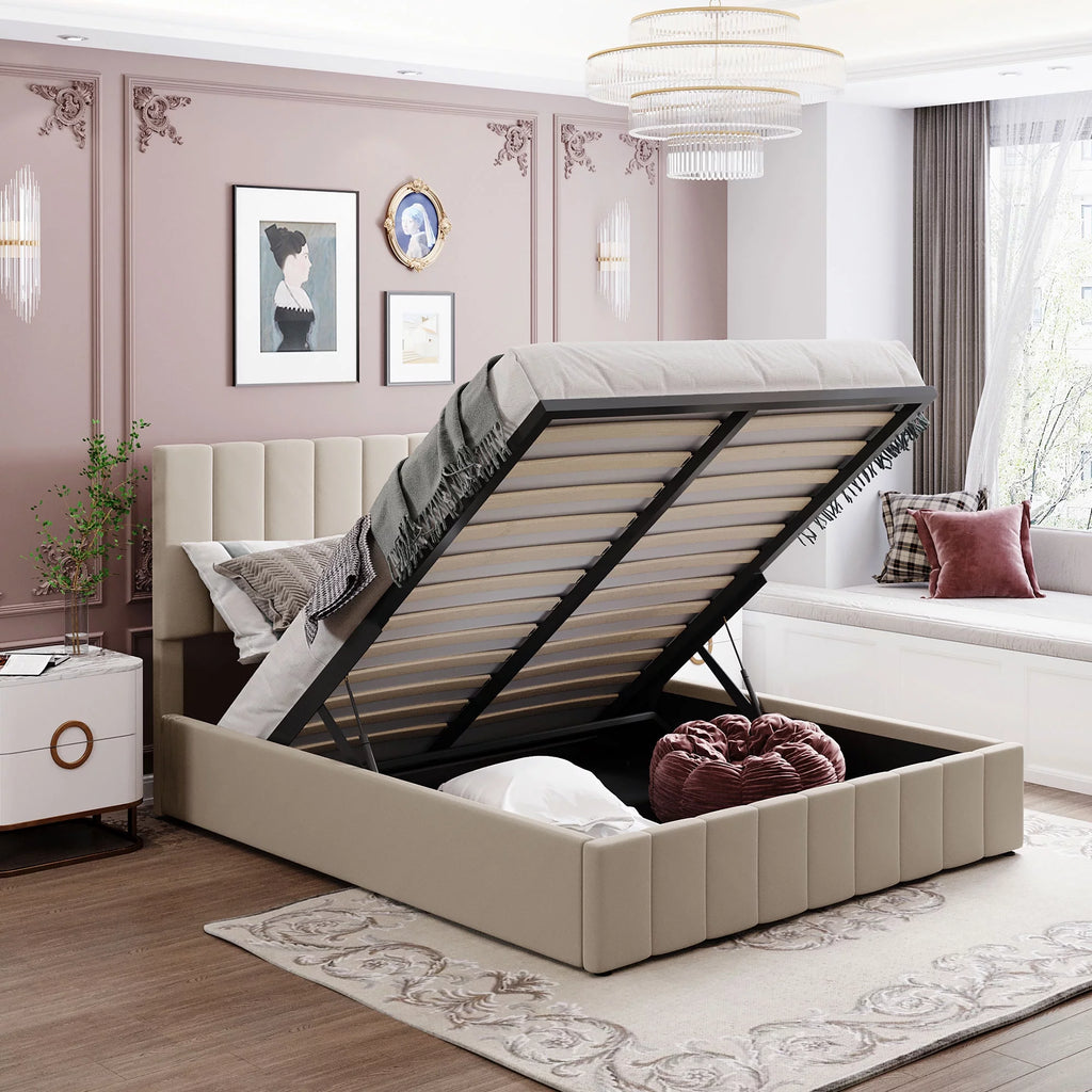 Upholstered Platform Bed Frame with Hydraulic Storage Q603