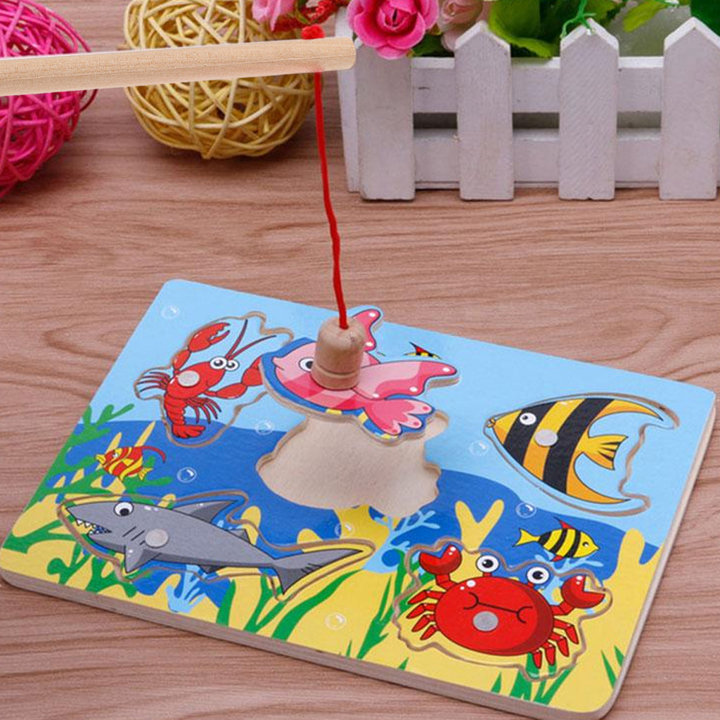 3pcs Kids Magnetic Wood Fishing Rod Toys Educational Playthings P1436