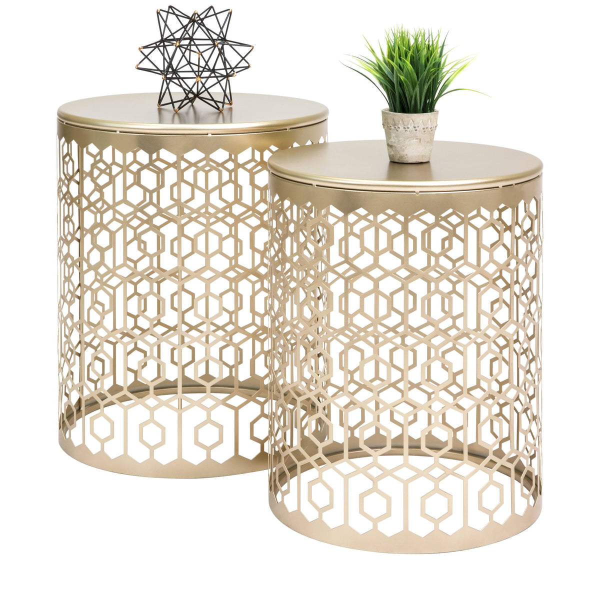Round Side Accent Coffee Table, Gold - 2 count B99342