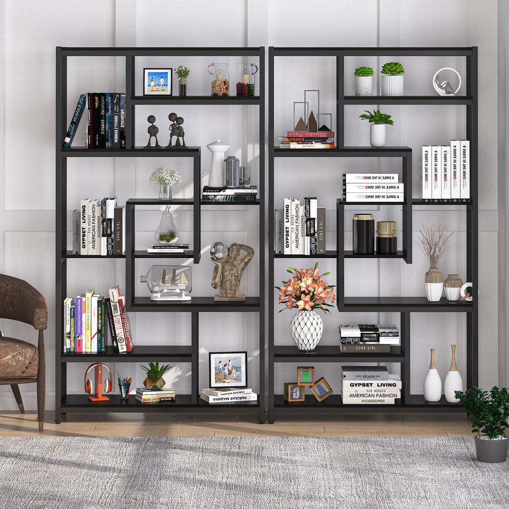 Black Staggered Bookshelf Etagere Bookcase X154672