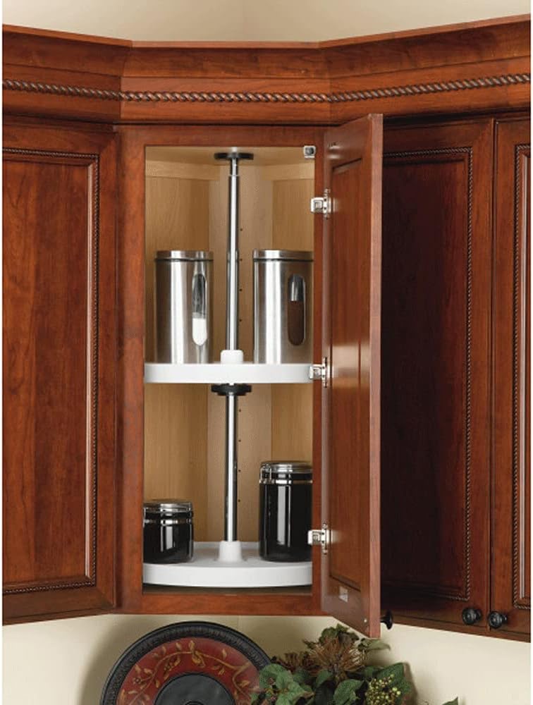 28 Inch Polymer White 2 Shelf Lazy Susan Corner Kitchen Cabinet Organizer W122353