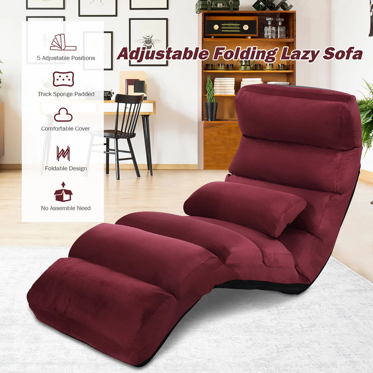 Folding Sofa Chair with Pillow Burgundy Z401534