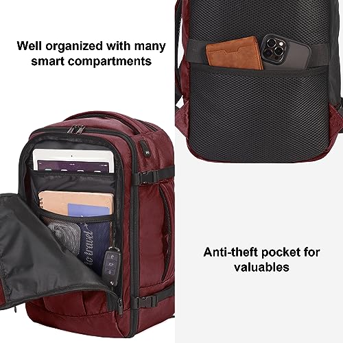 Pink Travel Backpack 18x14x8 Waterproof with Charging Port F4565