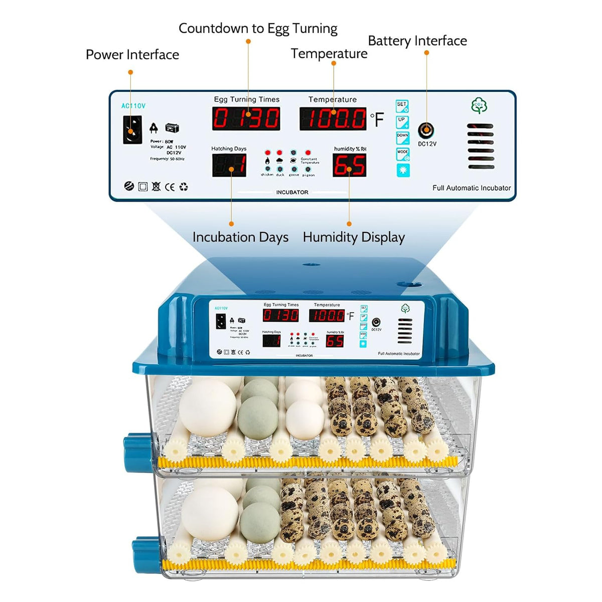 120 Egg Incubator Automatic Temperature Control Humidity Monitoring G991